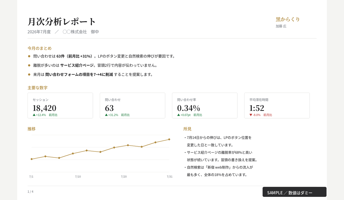 月次分析レポートの見本